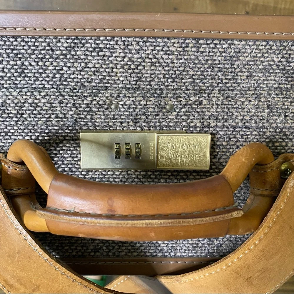 Vintage Hartmann Tweed Brown Leather Carry On Travel Luggage 25”18”x8”